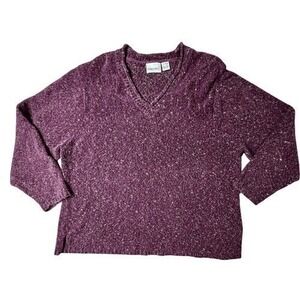 Fashion Bug Burgundy V-neck Donegal Soft Acrylic Sweater 26/28 SALE